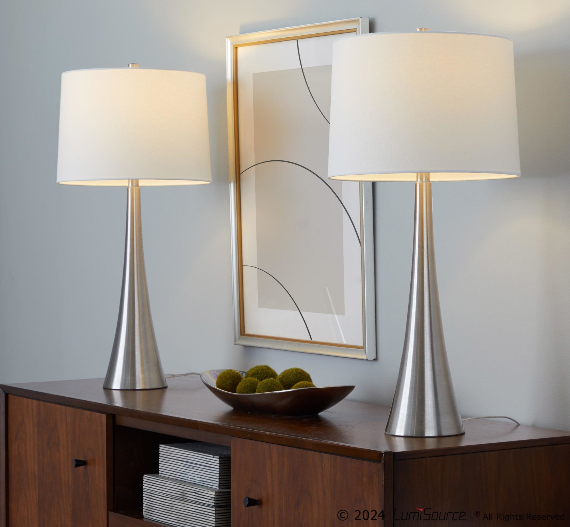 Diana 29" Metal Table Lamp - Set of 2 - Brushed Nickel, White Linen