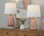 Claudia 20" Ceramic Accent Lamp - Set of 2 - Rose Tan Ceramic, Polished Nickel, White Linen
