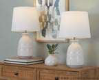 Claudia 20" Ceramic Accent Lamp - Set of 2 - Off-white Ceramic, Polished Nickel, White Linen