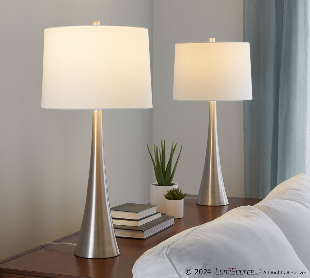 Diana 29" Metal Table Lamp - Set of 2 - Brushed Nickel, White Linen