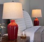 Rockwell 23" Ceramic Table Lamp - Set of 2 - Glossy Brick Red Ceramic, Polished Nickel, Natural Linen
