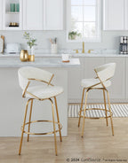 Jie 26" Fixed-Height Counter Stool - Set of 2 - Gold Metal, Cream Velvet