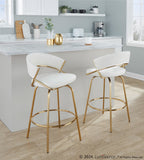 Jie 26" Fixed-Height Counter Stool - Set of 2 - Gold Metal, Cream Velvet