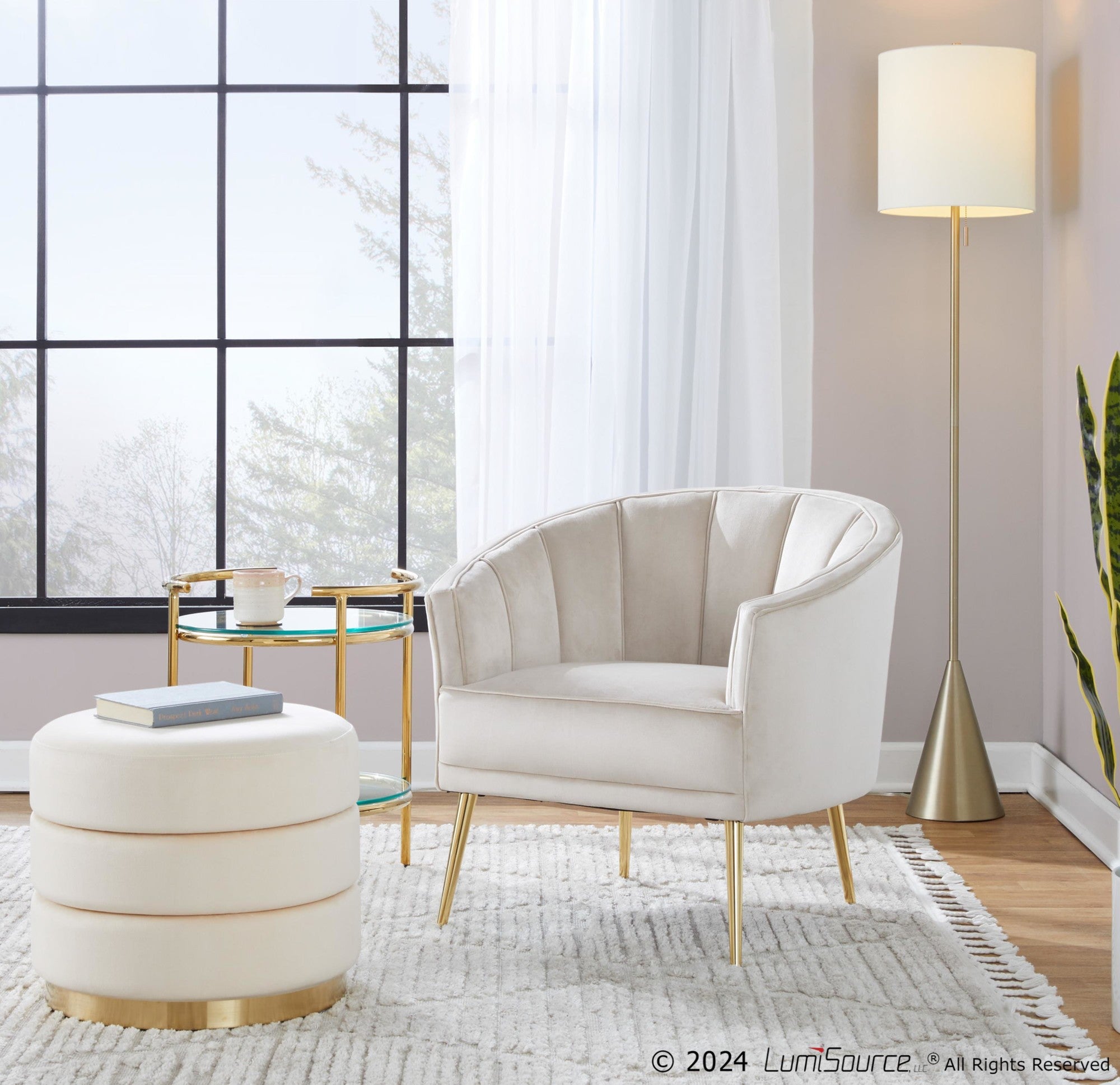 Cone 64" Metal Floor Lamp - Gold Metal, White Linen