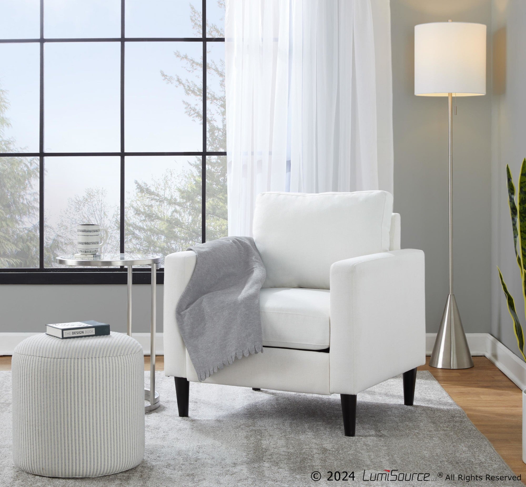 Cone 64" Metal Floor Lamp - Brushed Nickel, White Linen