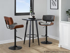 Lombardi Adjustable Barstool - Set of 3 - Black Metal, Walnut Wood, Grey PU