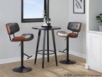 Lombardi Adjustable Barstool - Set of 3 - Black Metal, Walnut Wood, Grey PU