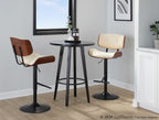 Lombardi Adjustable Barstool - Set of 2 - Black Metal, Walnut Wood, Cream PU