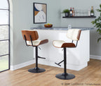 Lombardi Adjustable Barstool - Black Metal, Walnut Wood, Cream PU