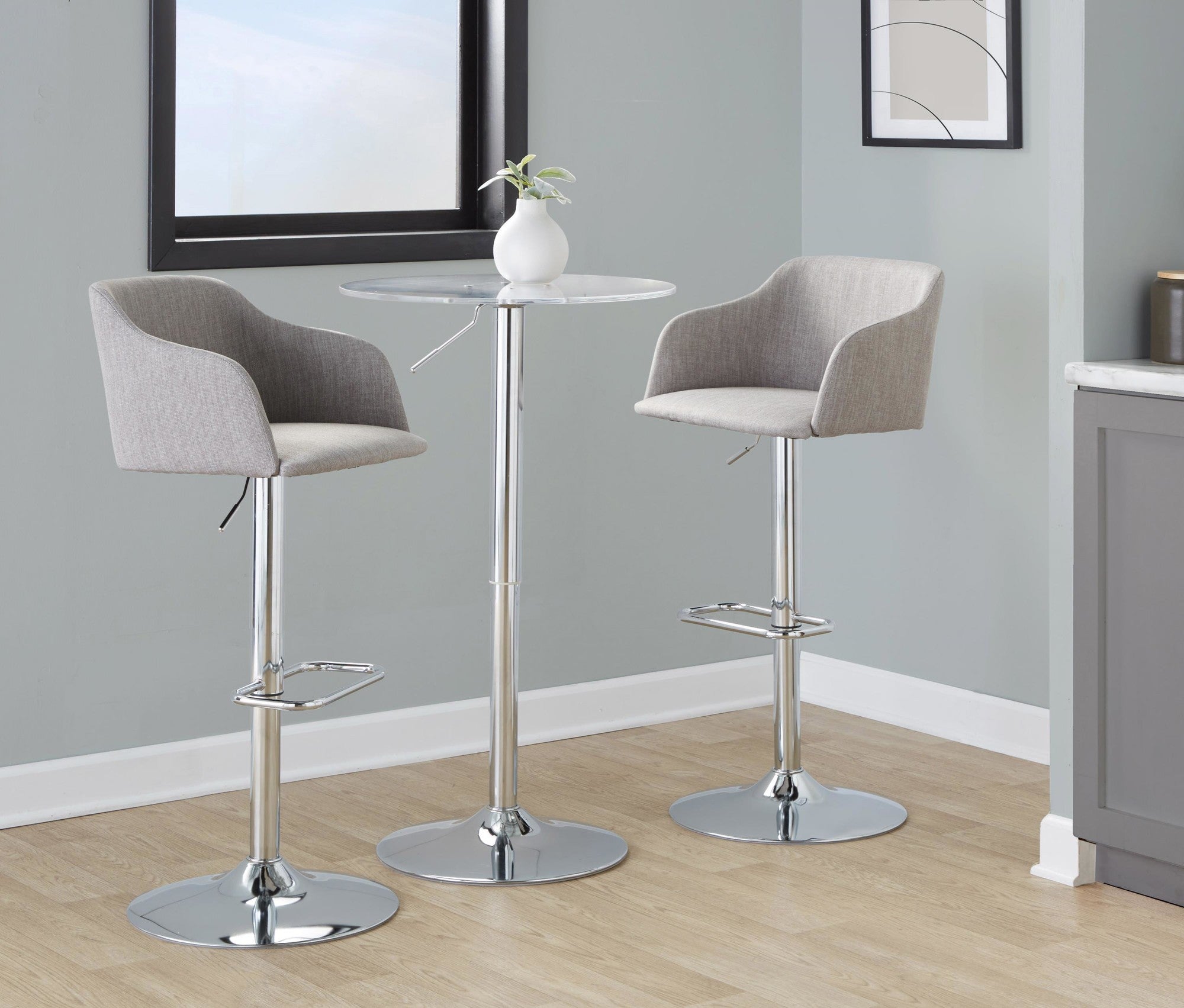 Daniella Adjustable Barstool - Chrome, Light Grey Fabric