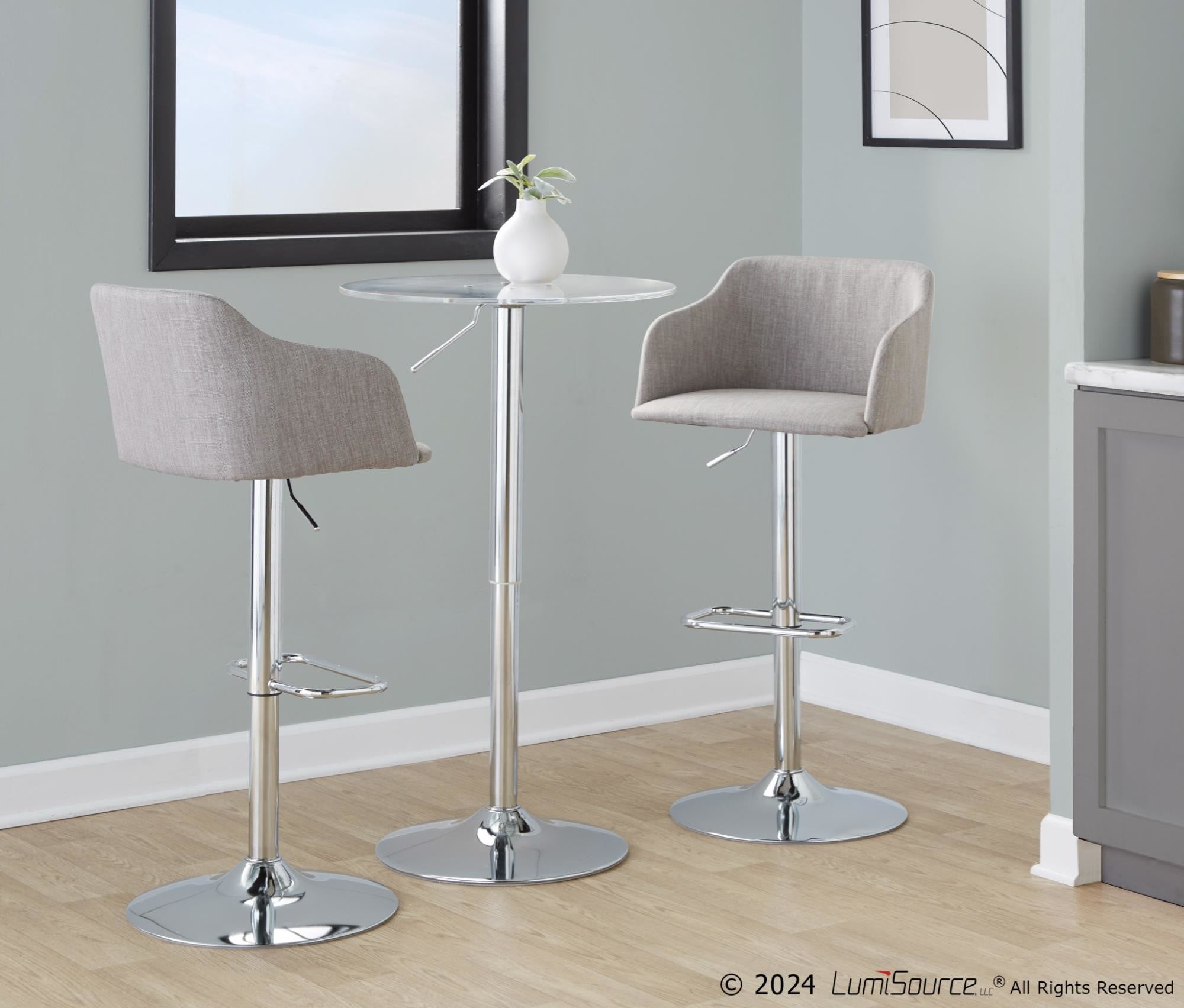 Daniella Adjustable Barstool - Chrome, Light Grey Fabric