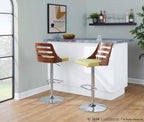Trevi Adjustable Barstool - Chrome, Walnut Wood, Green Fabric