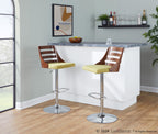 Trevi Adjustable Barstool - Chrome, Walnut Wood, Green Fabric