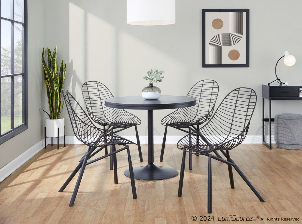 Wired Chair - Set of 2 - Black Metal, Light Grey PU