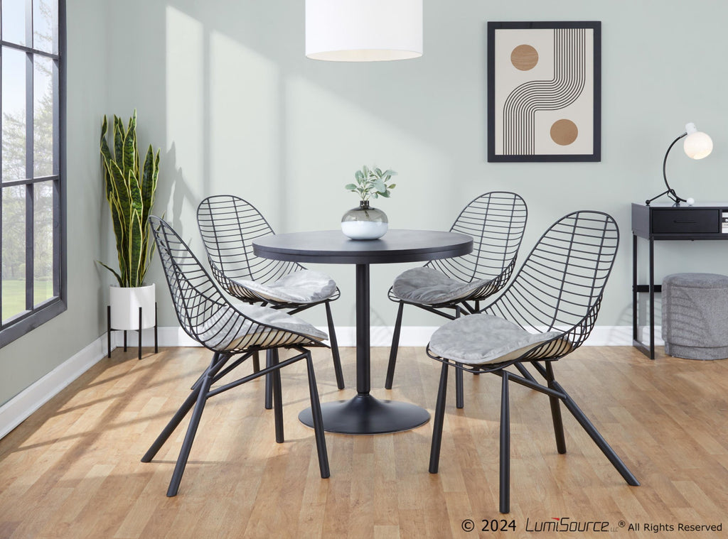 Wired Chair - Set of 2 - Black Metal, Light Grey PU