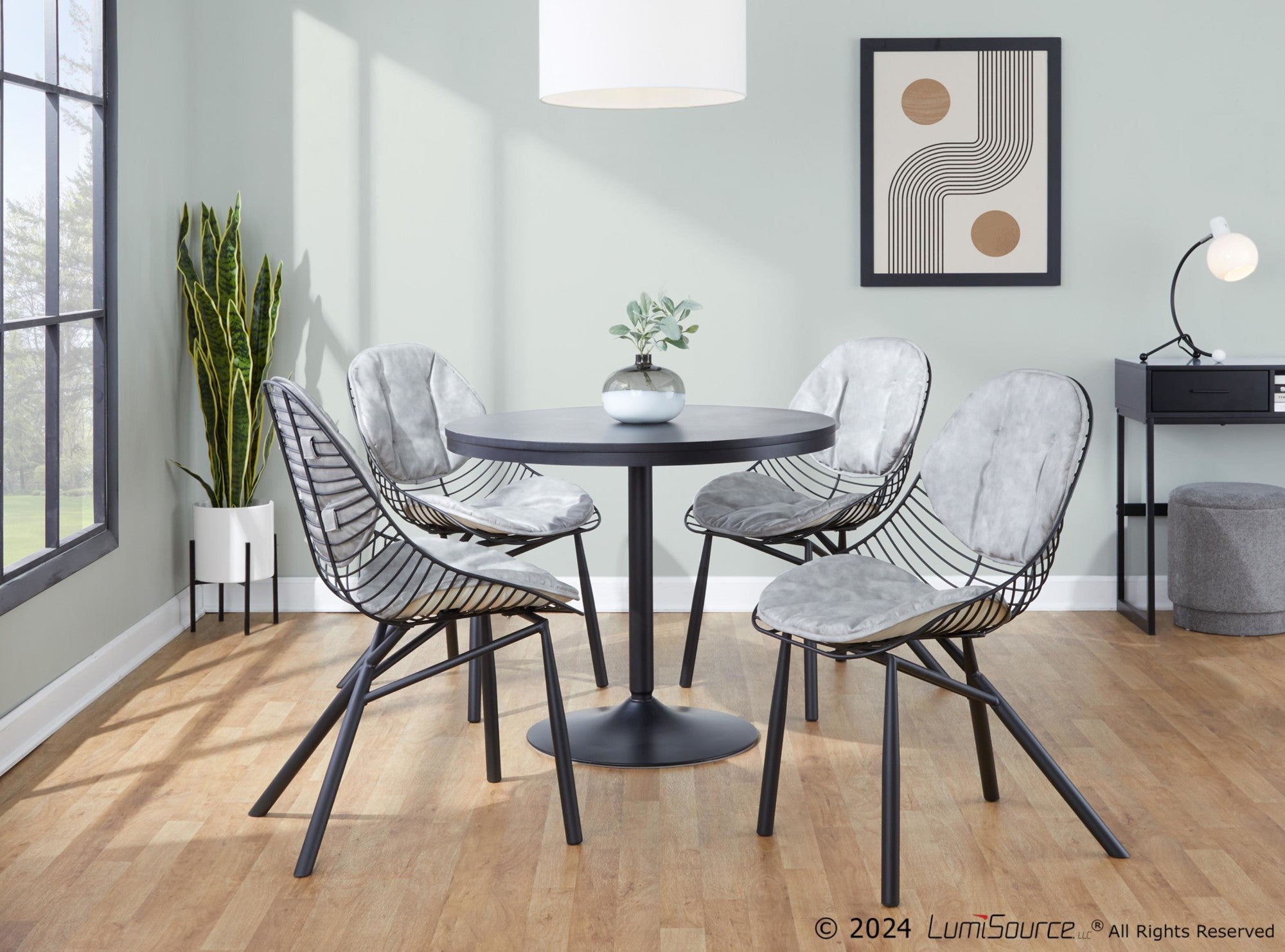 Wired Chair - Set of 2 - Black Metal, Light Grey PU