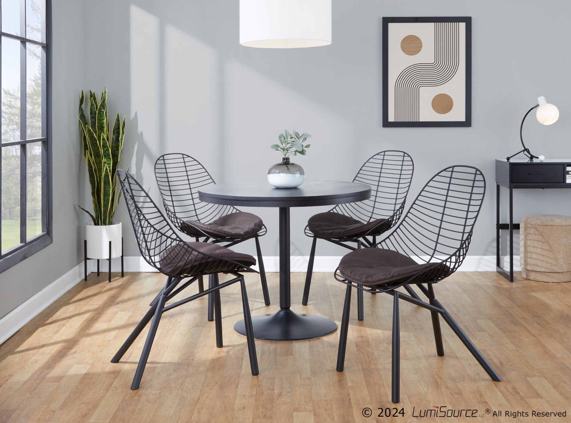 Wired Chair - Set of 2 - Black Metal, Espresso PU