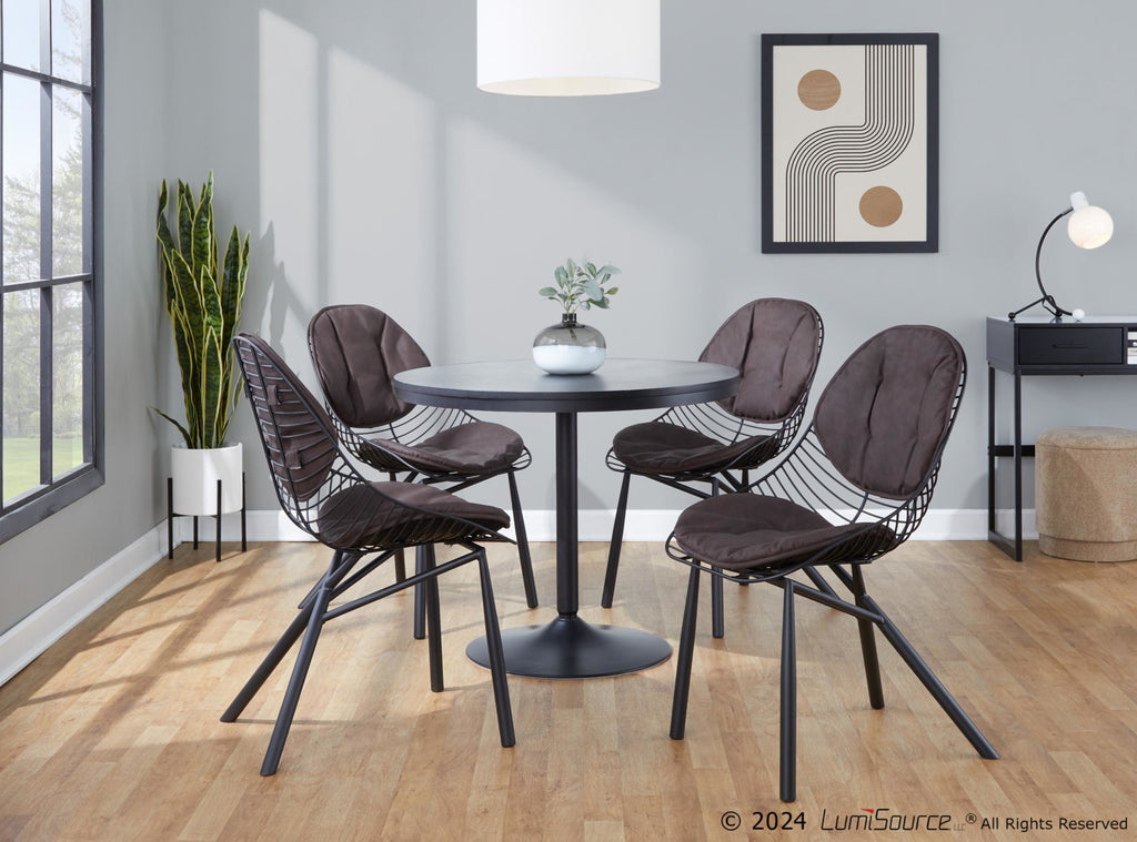 Wired Chair - Set of 2 - Black Metal, Espresso PU