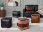Cobbler Canvas Pouf - Espresso Leather, Tan Canvas