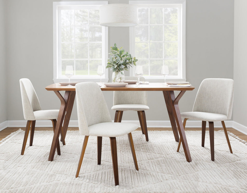 Folia-toriano Dining Set - 5 Piece - Walnut Wood, Beige Fabric