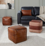 Cobbler Canvas Pouf - Espresso Leather, Tan Canvas