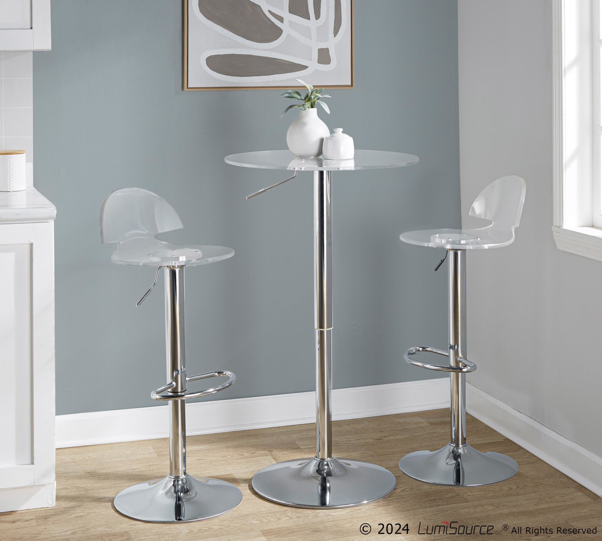 Adjustable Bar Table - Chrome, Clear Acrylic