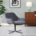 Wayne Swivel Lounge Chair - Black Metal, Grey Velvet