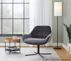 Wayne Swivel Lounge Chair - Black Metal, Grey Velvet