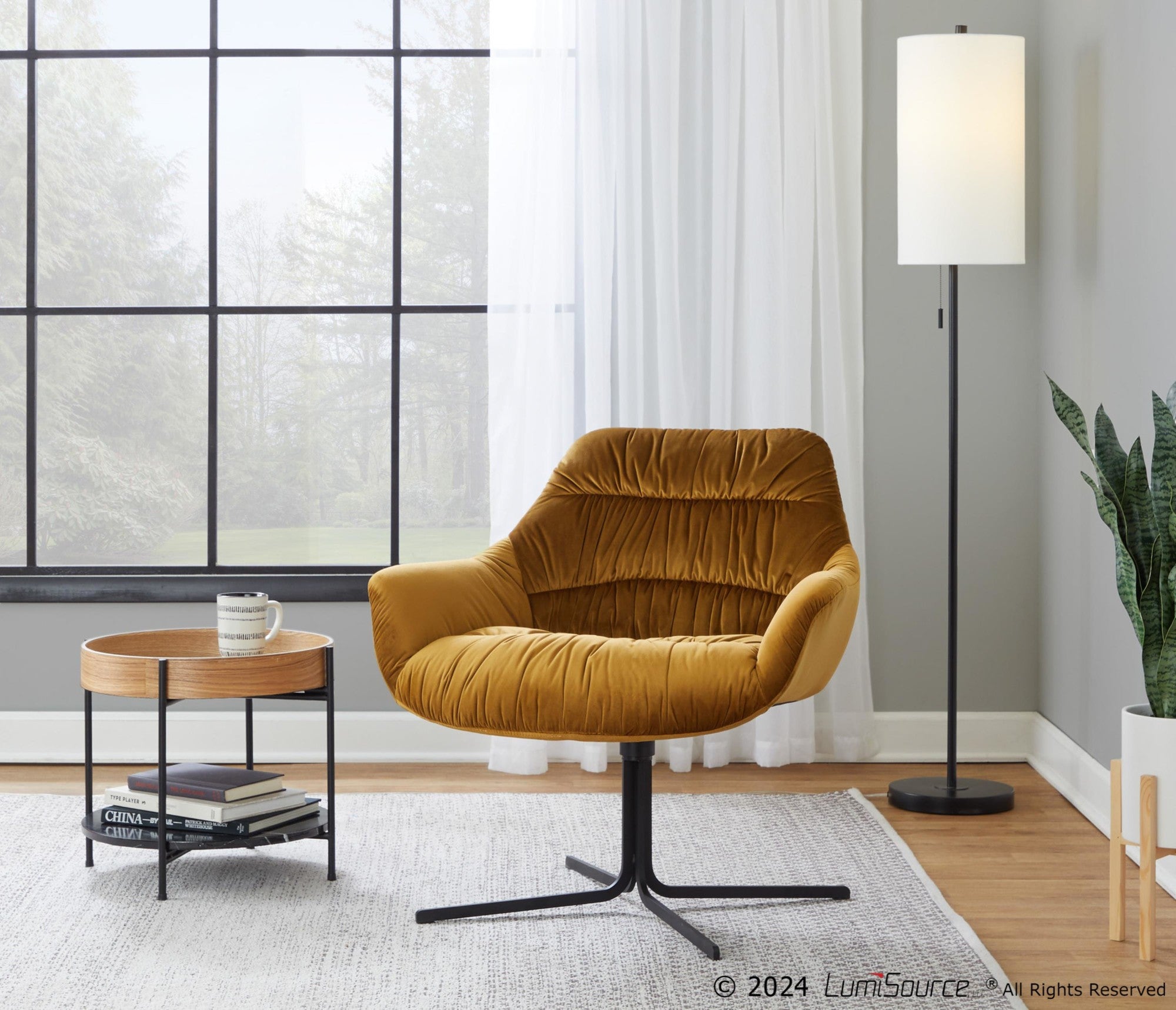 Wayne Swivel Lounge Chair - Black Metal, Chartreuse Velvet