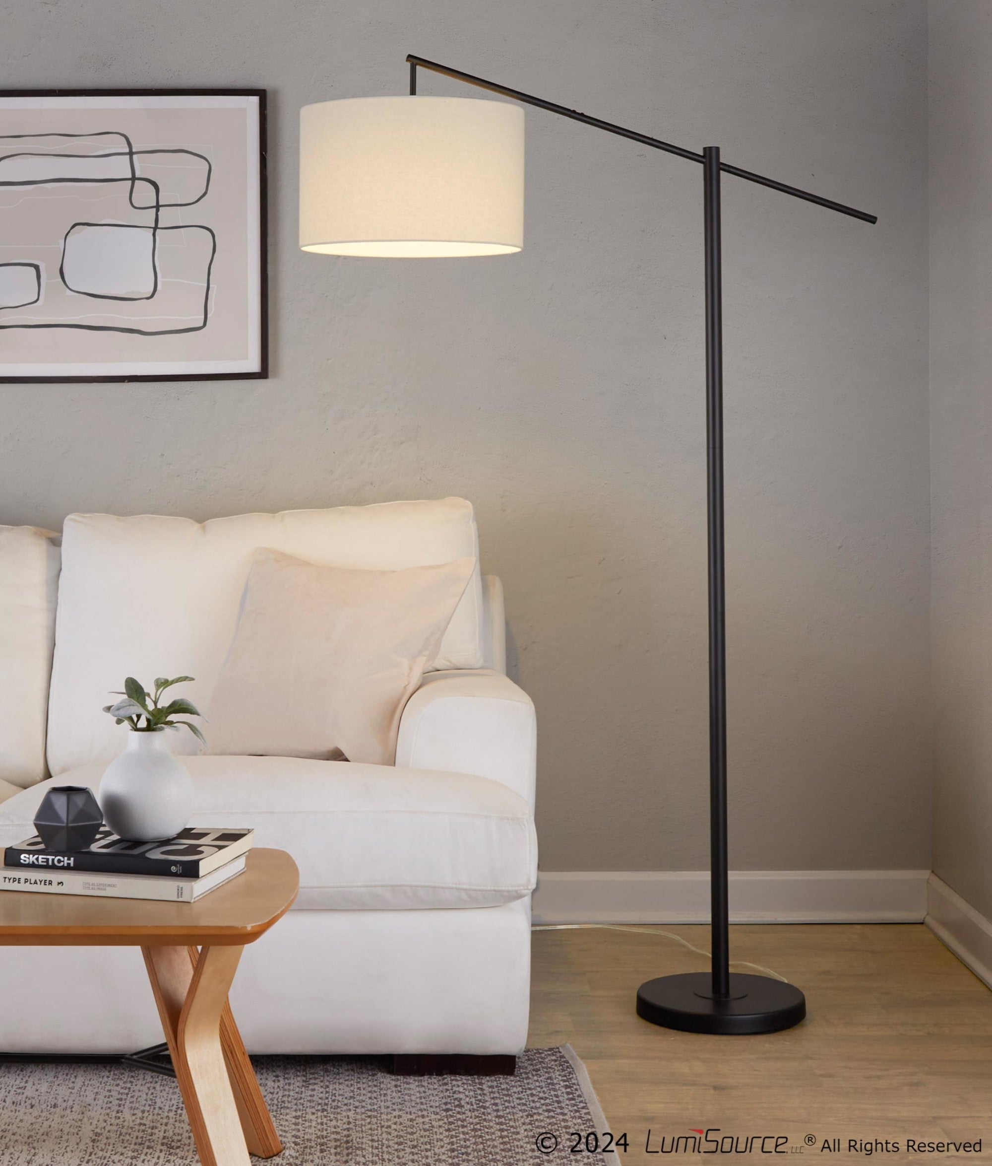 Casper 69" Metal Floor Lamp - Matte Black Metal, Natural Linen