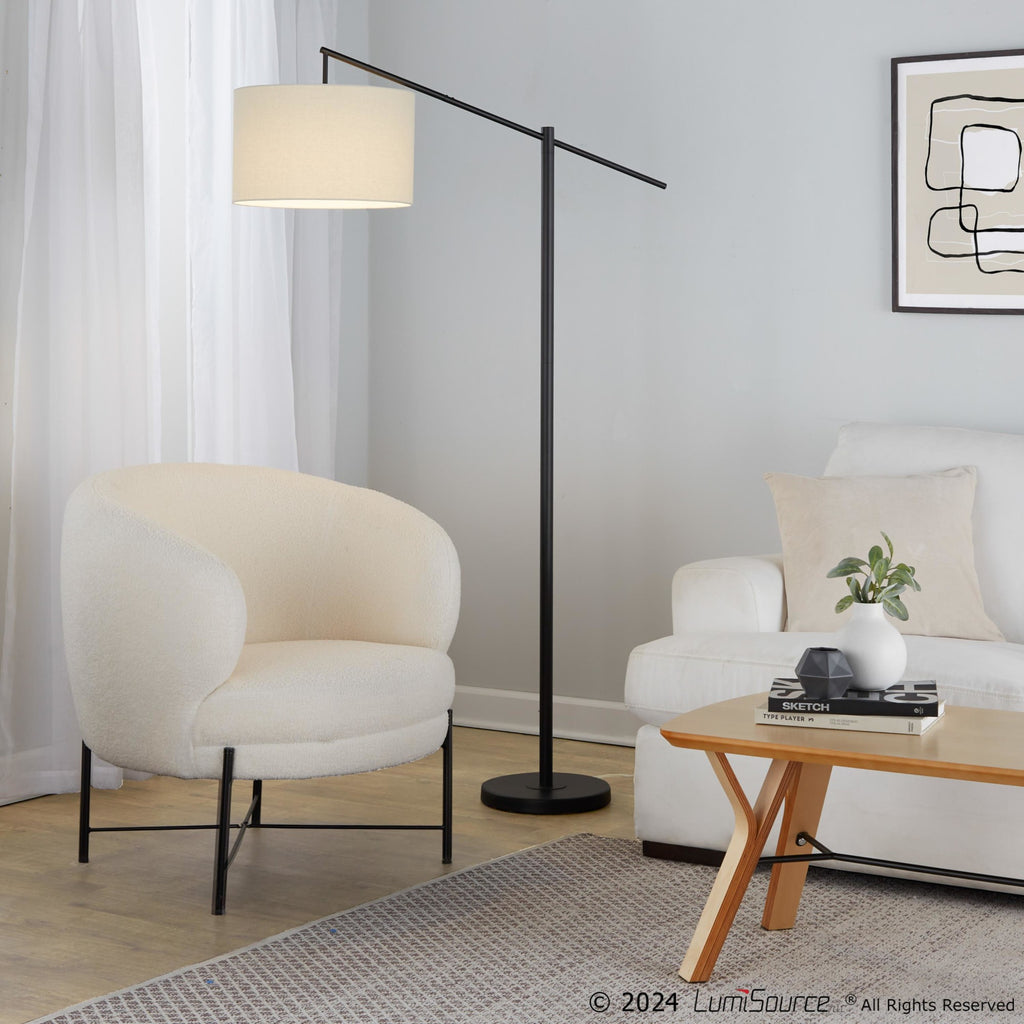 Casper 69" Metal Floor Lamp - Matte Black Metal, Natural Linen