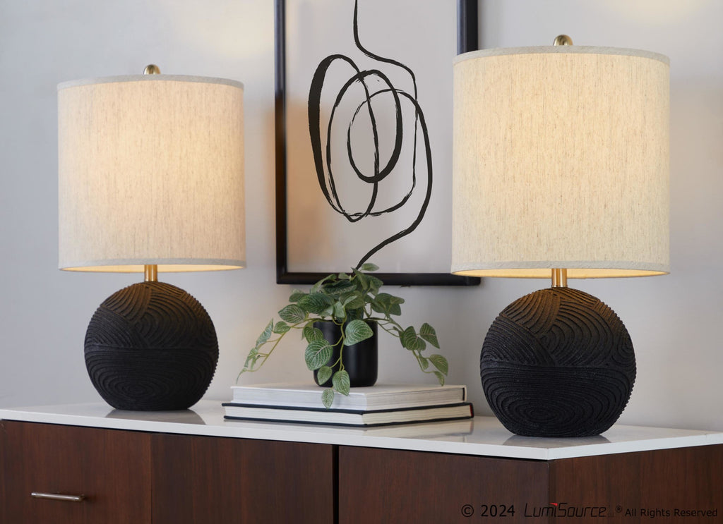 Kona 23" Polyresin Table Lamp - Set of 2 - Matte Black Polyresin, Modern Brass, Natural Linen