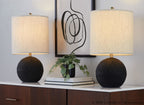 Kona 23" Polyresin Table Lamp - Set of 2 - Matte Black Polyresin, Modern Brass, Natural Linen