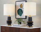 Lloyd 26" Polyresin Table Lamp  - Set of 2 - Sanded Matte Black Polyresin, Modern Brass, White Linen