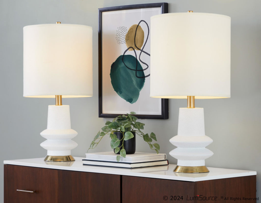 Lloyd 26" Polyresin Table Lamp  - Set of 2 - Sanded Matte White Polyresin, Modern Brass, White Linen