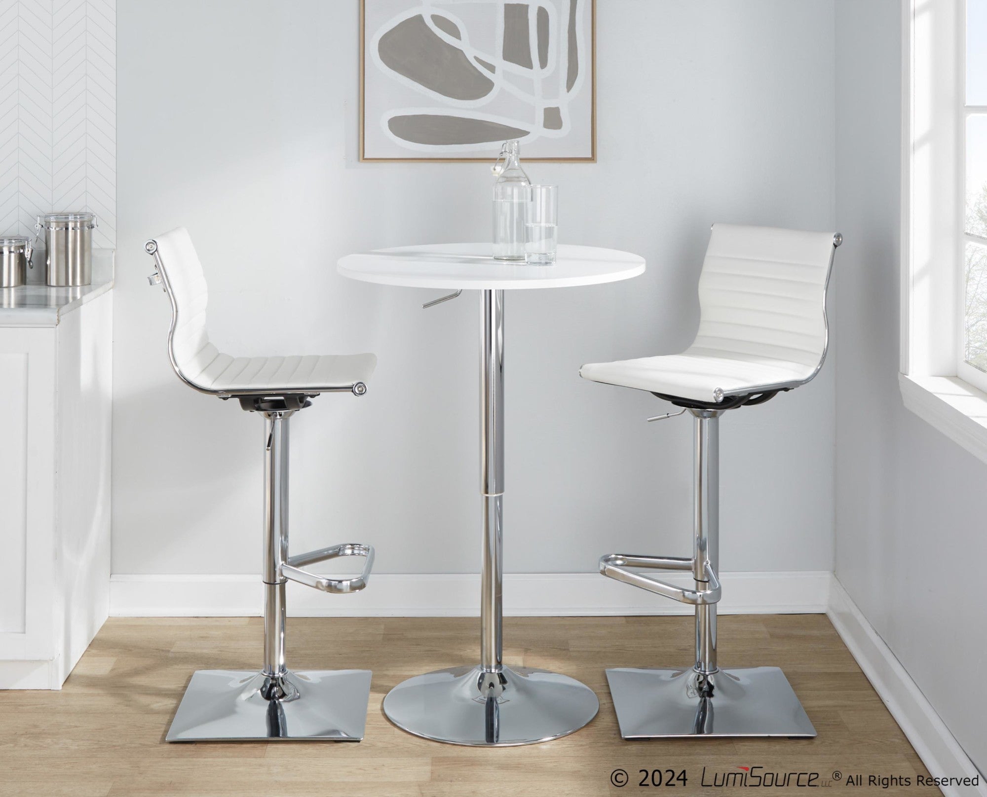 Masters Adjustable Barstool - Chrome, White PU