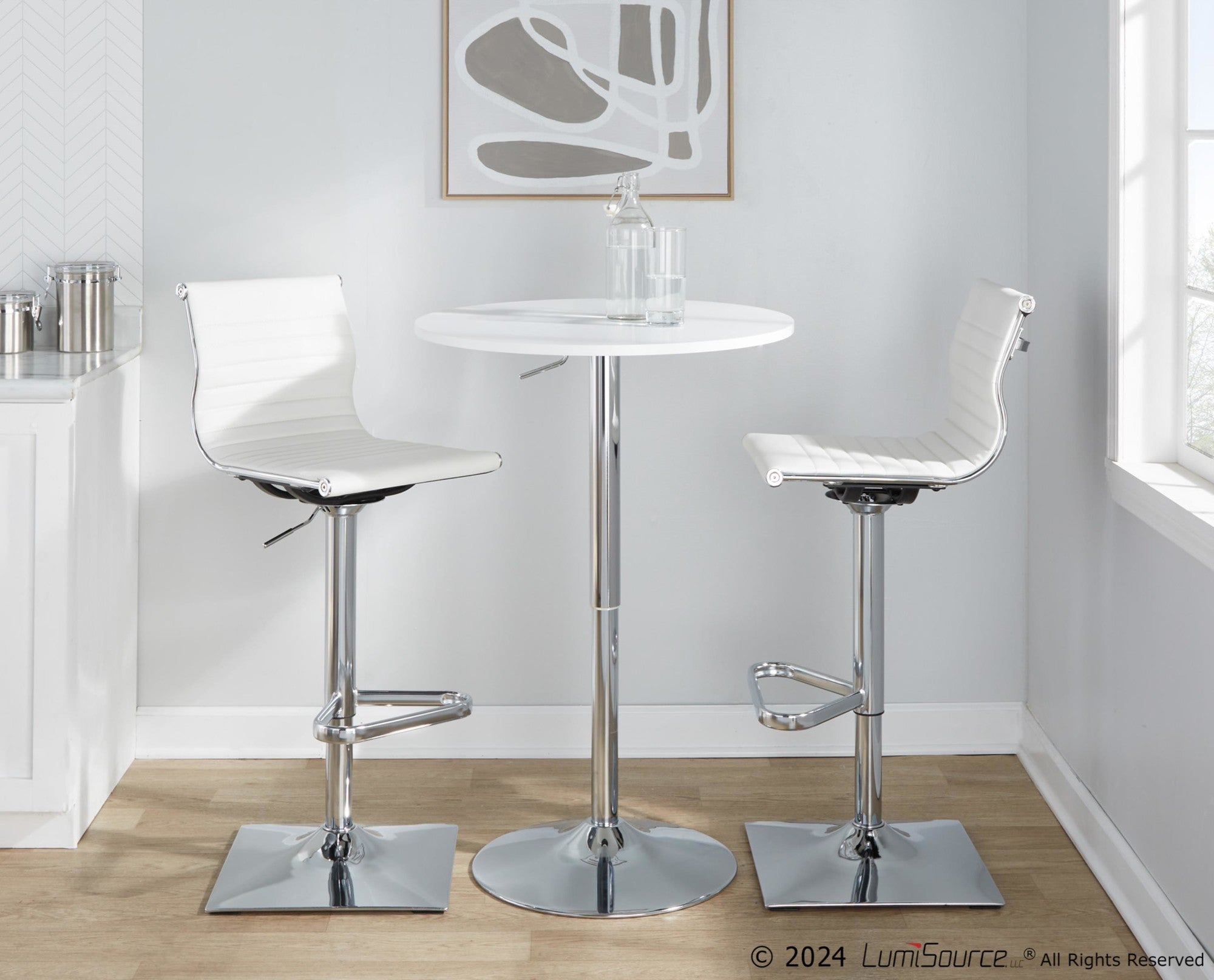 Masters Adjustable Barstool - Chrome, White PU