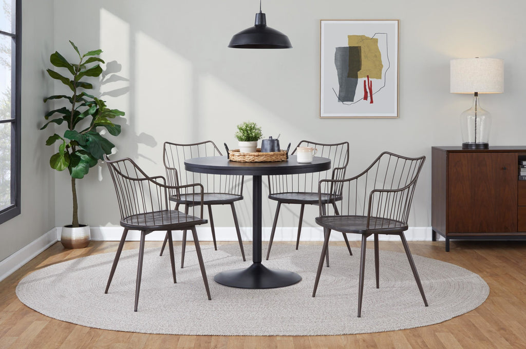 Dakota-winston Dining Set - 5 Piece - Black Metal, Black Wood, Brown Metal, Dark Walnut Wood