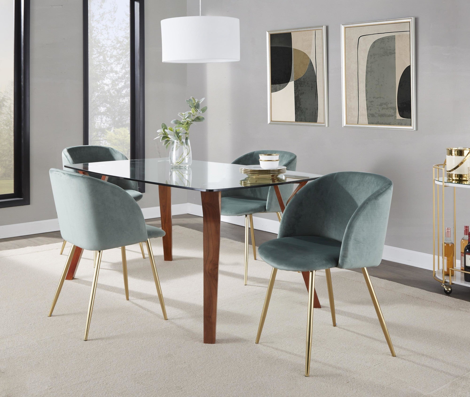 Folia Dining Table - Walnut Wood, Clear Glass