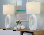 Pearl 29" Polyresin Table Lamp - Set of 2 - Matte White Polyresin, Natural Shell, White Linen