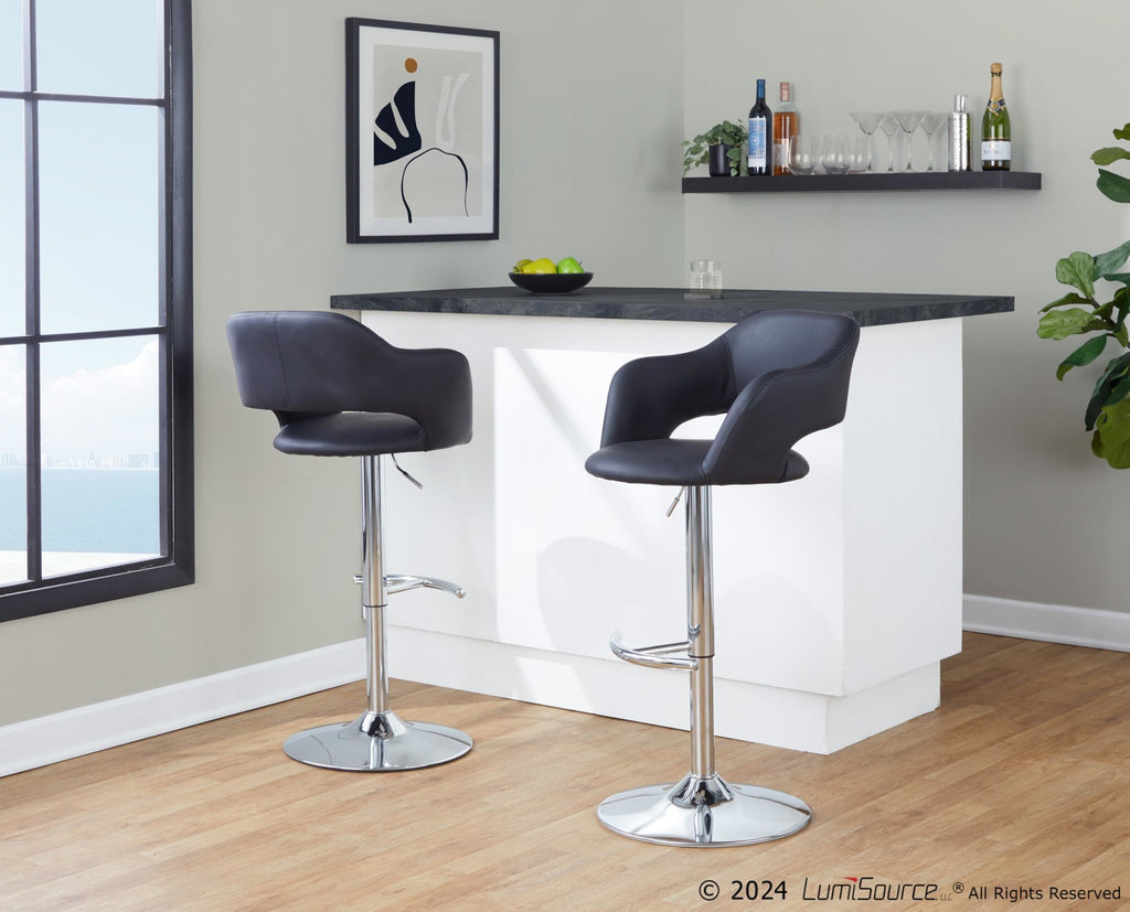 Margarite Adjustable Barstool - Set of 2 - Chrome Metal, Black PU