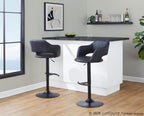 Margarite Adjustable Barstool - Set of 2 - Black Metal, Black PU