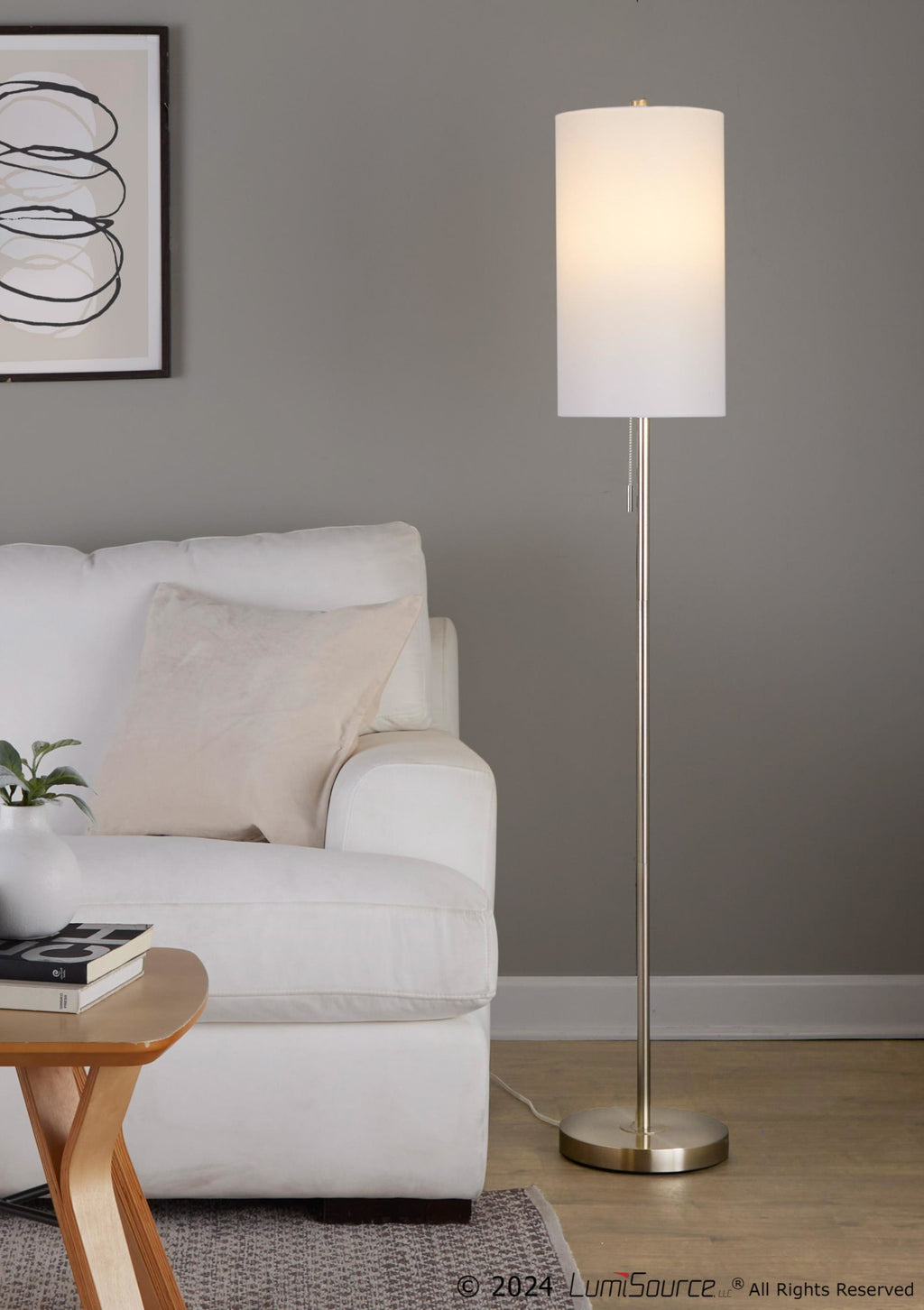 Bounty 62" Metal Floor Lamp - Brushed Nickel, White Linen