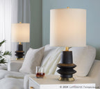 Lloyd 26" Polyresin Table Lamp  - Set of 2 - Sanded Matte Black Polyresin, Modern Brass, White Linen