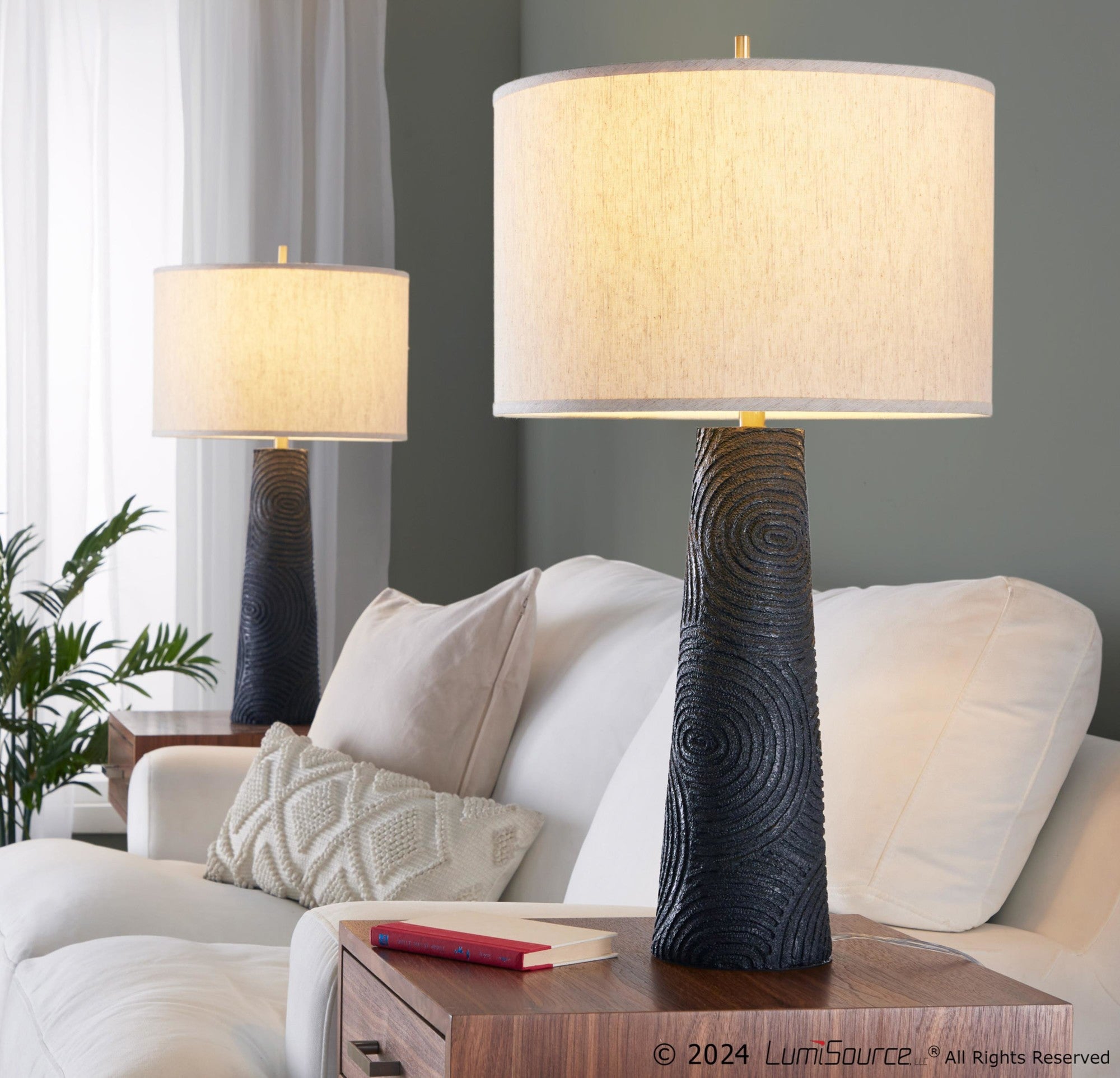 Kona 31" Polyresin Table Lamp - Set of 2 - Matte Black Polyresin, Modern Brass