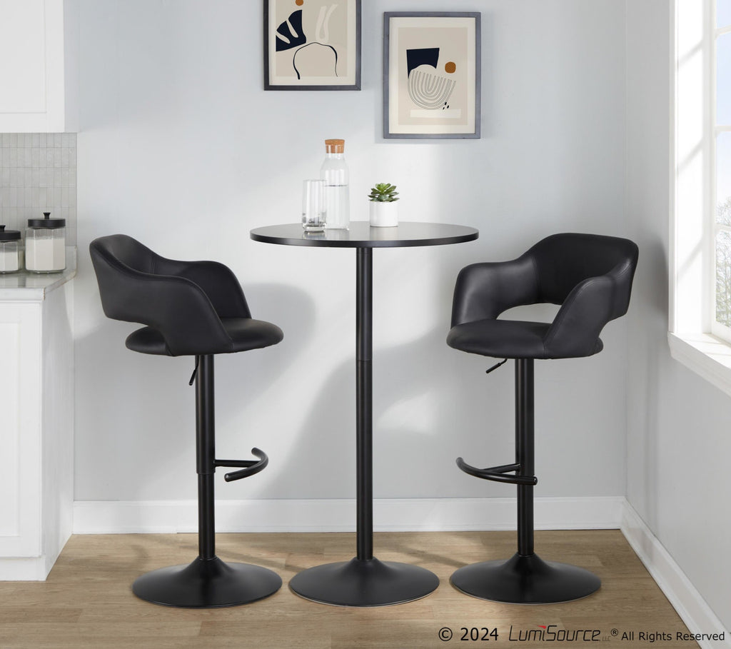 Margarite Adjustable Barstool - Set of 2 - Black Metal, Black PU