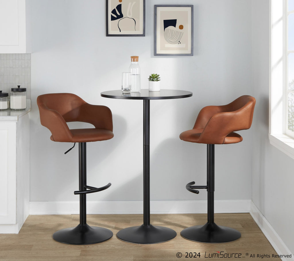 Margarite Adjustable Barstool - Set of 2 - Black Metal, Brown PU