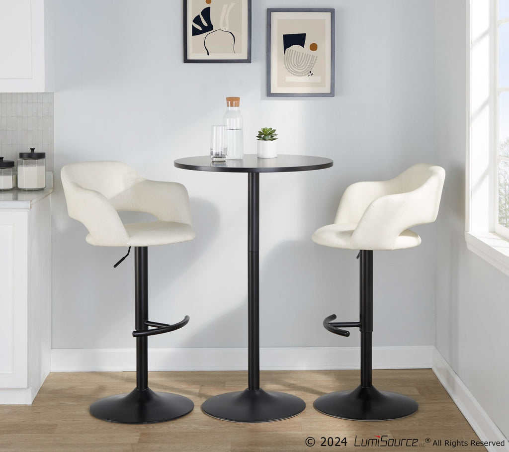 Margarite Adjustable Barstool - Set of 2 - Black Metal, Cream PU