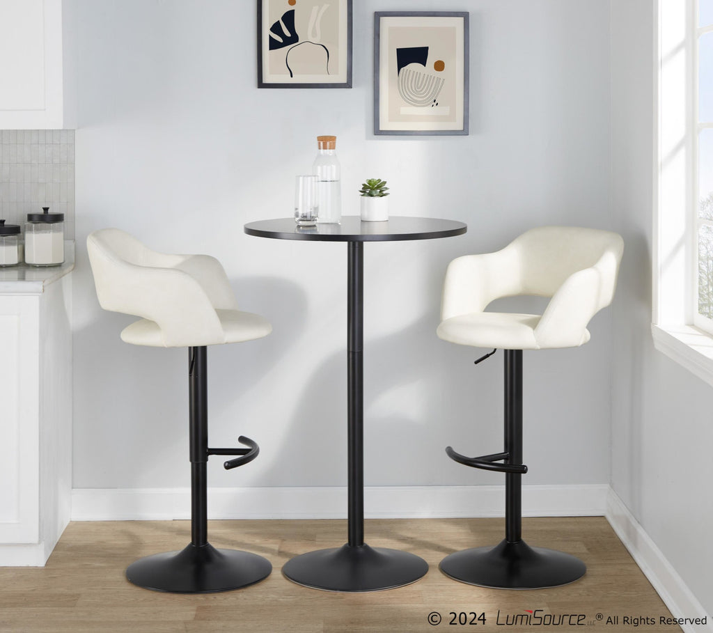 Margarite Adjustable Barstool - Set of 2 - Black Metal, Cream PU
