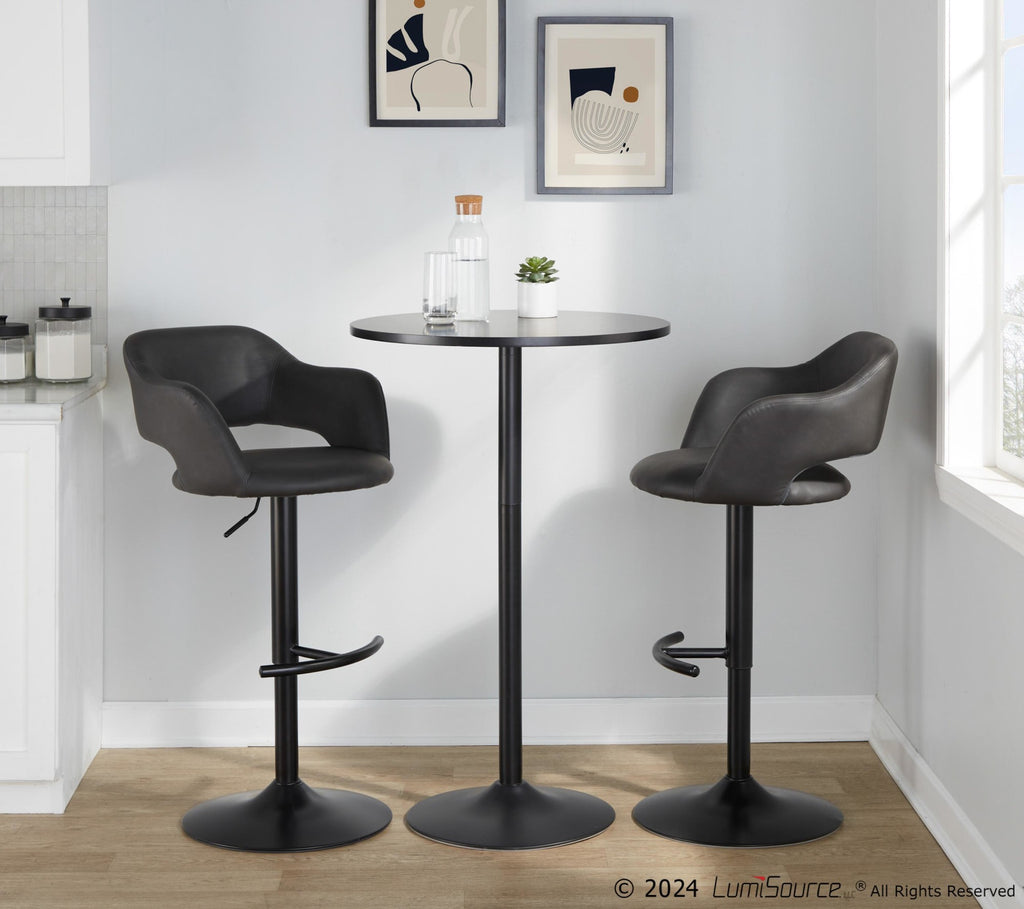 Margarite Adjustable Barstool - Set of 2 - Black Metal, Grey PU